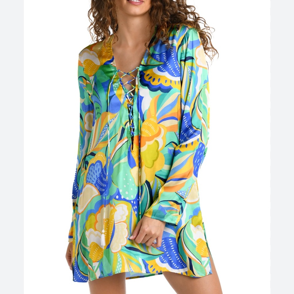 NWT LA BLANCA Sun In Sicily Lace Up V-Neck Tunic
Cover Up